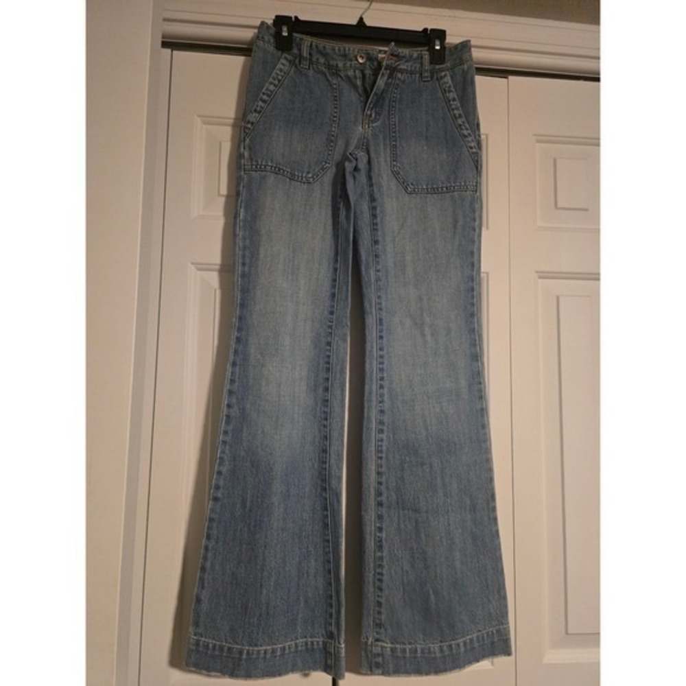 Tommy Hilfiger Womens Sequin Flare Leg Jeans Light Wash Blue Y2K Boho Size 0R